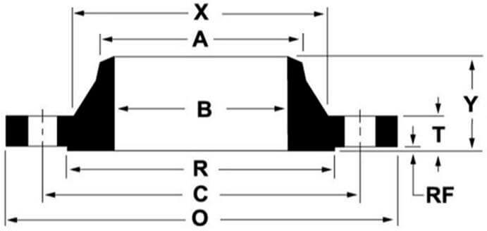 ASME B16.5 Long Neck Weld Flange Dimension